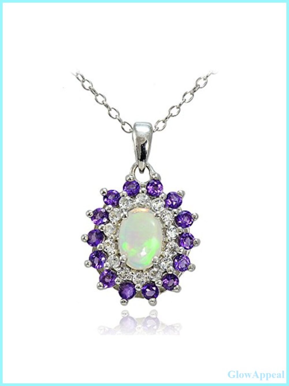 Sterling Silver Ethiopian Opal African Amethyst White Topaz Oval Flower Necklace